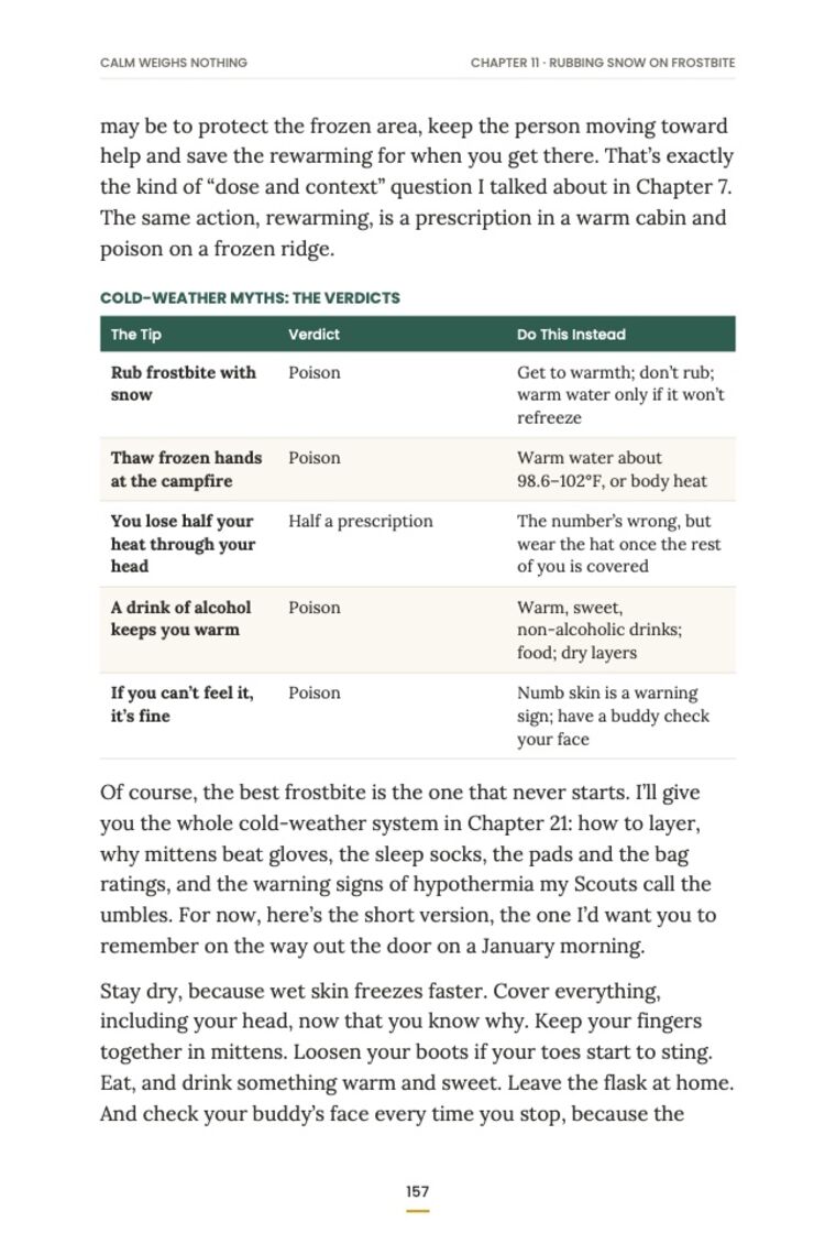 Page 157: Cold-weather myths verdict table