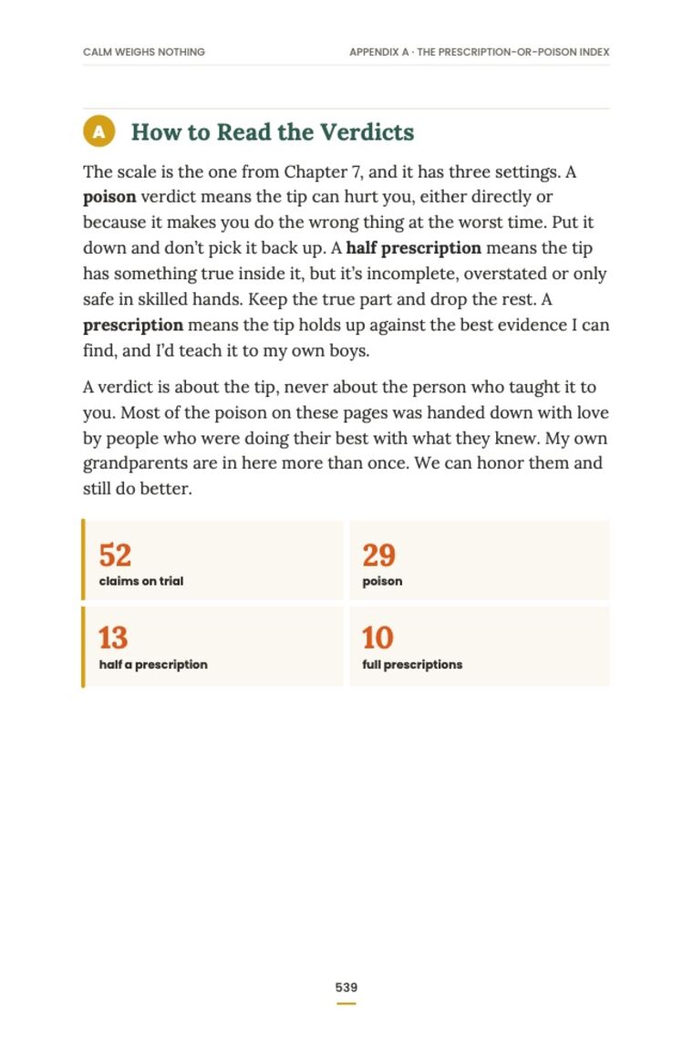 Page 539: How to read the verdicts, with the 52 / 29 / 13 / 10 tally